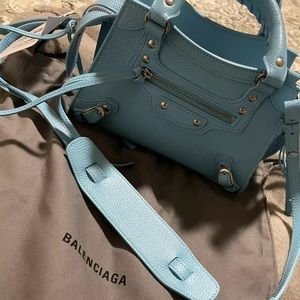 Balenciaga Mini City Bag in Light Blue Leather